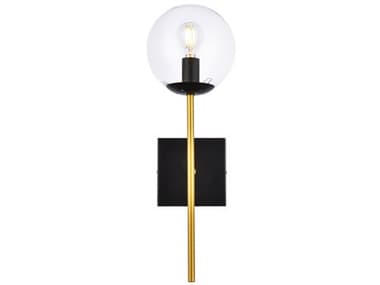 Elegant Lighting Neri 17" Tall 1-Light Black And Brass Clear Glass Wall Sconce EGLD2359BKR