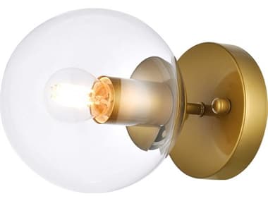 Elegant Lighting Mimi 8" Tall 1-Light Brass And Clear Glass Wall Sconce EGLD2450BR