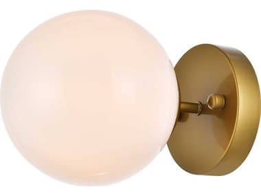 Elegant Lighting Mimi 8" Tall 1-Light Brass And Frosted White Glass Wall Sconce EGLD2451BR