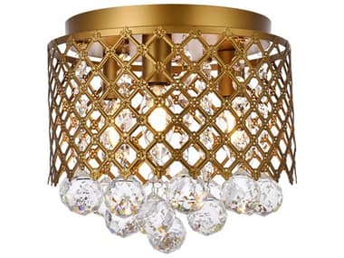 Elegant Lighting Tully 10" 3-Light Brass And Clear Crystal Drum Flush Mount EGLD5010F10BR