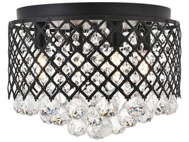 Elegant Lighting Tully 13" 4-Light Matte Black Clear Crystal Drum Flush Mount EGLD5010F13MB