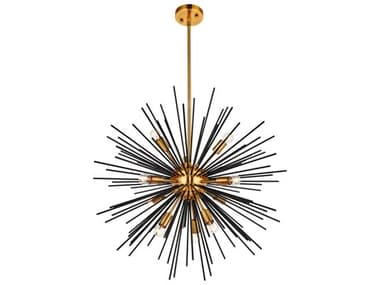Elegant Lighting Daegan 26" 10-Light Light Antique Brass Flat Black Sputnik Pendant EGLD5023