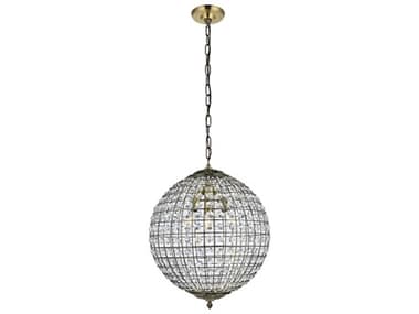 Elegant Lighting Earlene 16" 3-Light Antique Bronze Crystal Globe Pendant EGLD5026