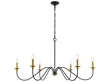 Elegant Lighting Rohan Brass And Black 6-light 48'' Wide Large Chandelier EGLD5056D48BRB