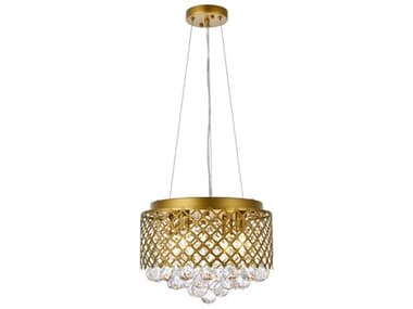 Elegant Lighting Tully 13" 4-Light Brass Crystal Drum Pendant EGLD520D13BR