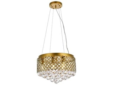 Elegant Lighting Tully 16" 6-Light Brass Crystal Drum Pendant EGLD520D16BR