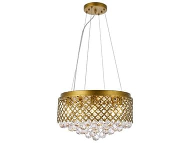 Elegant Lighting Tully 18" 6-Light Brass Crystal Drum Pendant EGLD520D18BR