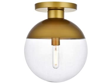 Elegant Lighting Eclipse 12" 1-Light Brass Glass Globe Semi Flush Mount EGLD6061BR