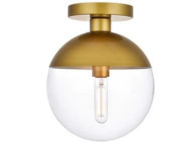 Elegant Lighting Eclipse 10" 1-Light Brass Glass Globe Semi Flush Mount EGLD6067BR