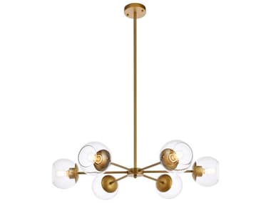Elegant Lighting Briggs 30" Wide 6-Light Brass And Clear Glass Globe Chandelier EGLD644D30BR