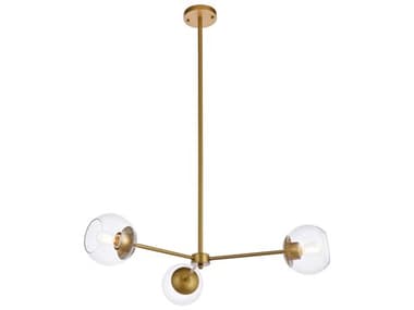 Elegant Lighting Briggs 32" Wide 3-Light Brass And Clear Glass Globe Chandelier EGLD646D32BR