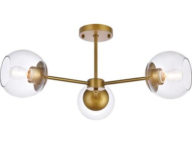 Elegant Lighting Briggs 26" 3-Light Brass And Clear Glass Globe Semi Flush Mount EGLD648F26BR