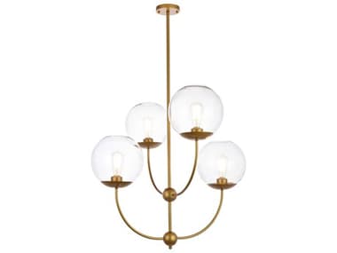 Elegant Lighting Lennon 31" Wide 4-Light Brass And Clear Glass Globe Tiered Chandelier EGLD652D30BR