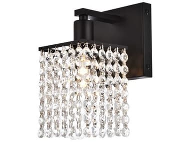Elegant Lighting Phineas 8" Tall 1-Light Black And Clear Crystal Wall Sconce EGLD7006BK