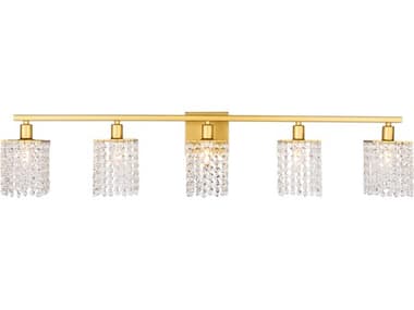 Elegant Lighting Phineas 42" Wide 5-Light Brass Crystal Vanity Light EGLD7014BR