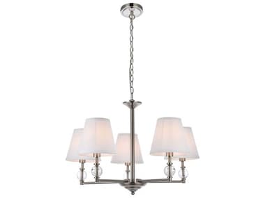 Elegant Lighting Bethany 27" Wide 5-Light Satin Nickel And White Fabric Shade Crystal Chandelier EGLD7024D25SN