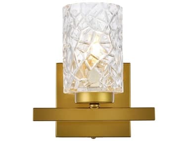 Elegant Lighting Cassie 7" Tall 1-Light Brass And Clear Shade Glass Wall Sconce EGLD7025W7BR