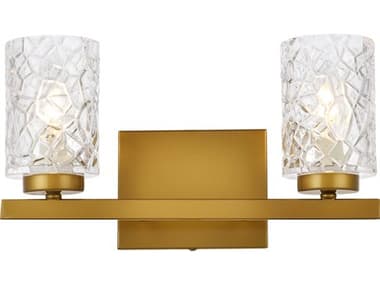 Elegant Lighting Cassie 14" Wide 2-Light Brass And Clear Shade Glass Vanity Light EGLD7026W14BR