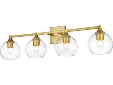 Elegant Lighting Foster 33" Wide 4-Light Brass Glass Vanity Light EGLD7308W33BRA