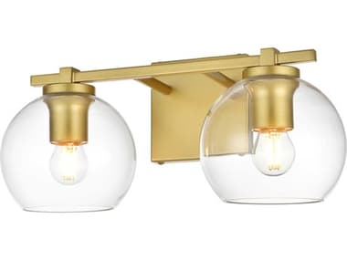 Elegant Lighting Juelz 15" Wide 2-Light Brass Glass Vanity Light EGLD7311W15BRA