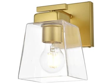 Elegant Lighting Merrick 8" Tall 1-Light Brass Glass Wall Sconce EGLD7312W5BRA