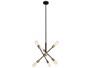 Elegant Lighting Axel 17" 6-Light Black Brass Glass Sputnik Pendant EGLD8015D18BK