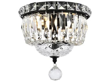 Elegant Lighting Tranquil 8" 2-Light Black And Clear Crystal Glass Flush Mount EGV2528F8BKRC