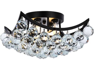 Elegant Lighting Corona 12" 4-Light Black And Clear Crystal Flush Mount EGV9800F12BKRC