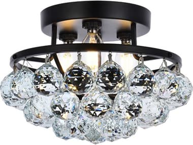 Elegant Lighting Corona 10" 3-Light Black And Clear Crystal Flush Mount EGV9805F10BKRC