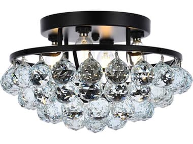 Elegant Lighting Corona 14" 4-Light Black And Clear Crystal Flush Mount EGV9805F14BKRC