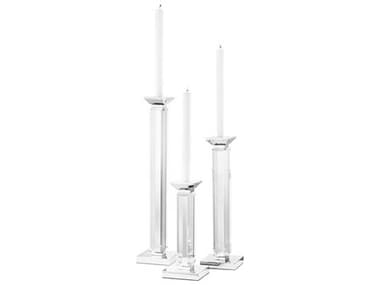 Eichholtz Livia Nickel Clear Crystal Glass Set of 3 Candle Holder EIC110637