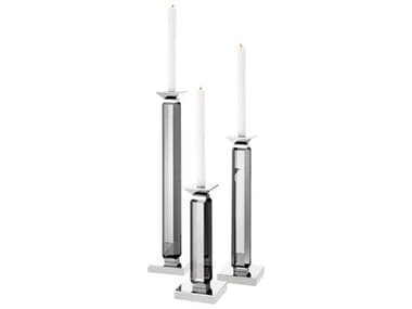 Eichholtz Livia Nickel Smoke Crystal Glass Set of 3 Candle Holder EIC112081