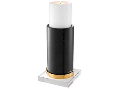Eichholtz Whitby Crystal Glass Black Marble Gold Candle Holder EIC112089