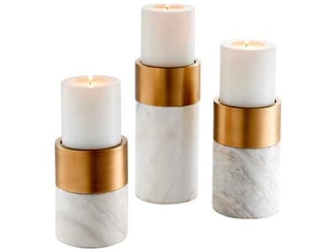 Eichholtz Sierra White Marble Brass Set of 3 Candle Holder EIC112090