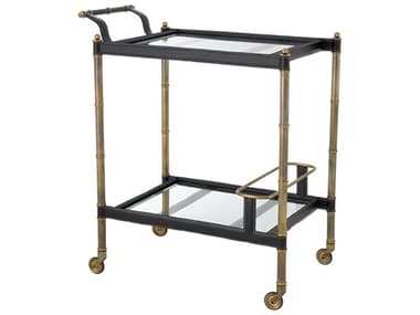 Eichholtz Princess Vintage Brass Black Leather Trolley EIC114016