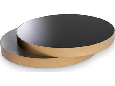 Eichholtz Griffith Charcoal Grey Oak Veneer Brushed Brass Black Glass Coffee Table EIC114419