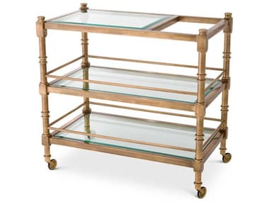 Eichholtz Alexia Vintage Brass Bevelled Clear Glass Trolley EIC116243