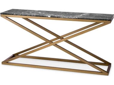 Eichholtz Criss Cross Brushed Brass Grey Marble Console Table EIC116729