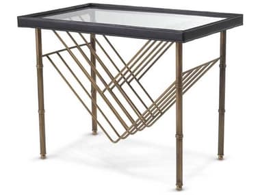 Eichholtz Princess With Magazine Rack Black Leather Side Table EIC116815