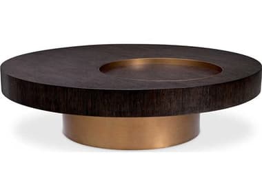Eichholtz Otus Round Mocha Oak Veneer Brushed Brass Coffee Table EIC117400