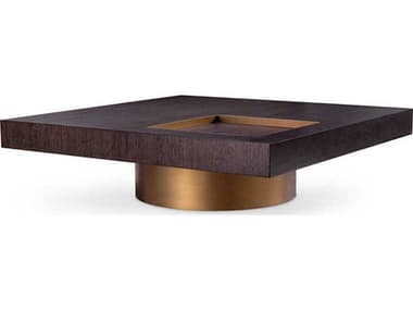 Eichholtz Otus Square Mocha Oak Veneer Brushed Brass Coffee Table EIC117404