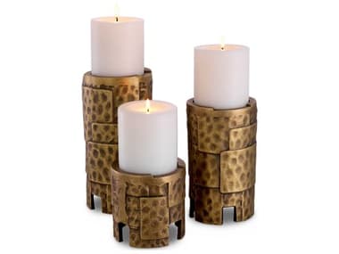 Eichholtz Laurentios Vintage Brass Set of 3 Candle Holder EIC117515