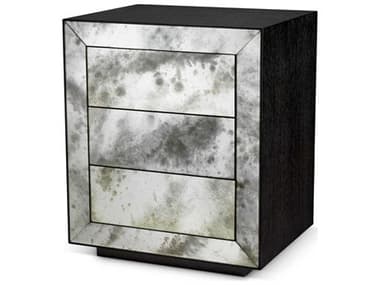 Eichholtz Bogart Charcoal Grey Oak Veneer Antique Mirror Glass Nightstand EIC118365