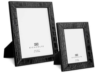 Eichholtz Scaleo Croco Embossed Black Leather Set of 2 Picture Frame EIC118616