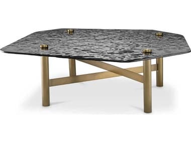Eichholtz Cortes Brushed Brass Casted Smoke Glass Coffee Table EIC119021
