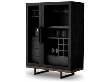 Eichholtz Connaught Charcoal Grey Oak Veneer Bronze Bar Cabinet EIC119054