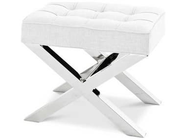 Eichholtz Beekman Avalon White Polished Stainless Steel Upholstered Accent Stool EICA114041