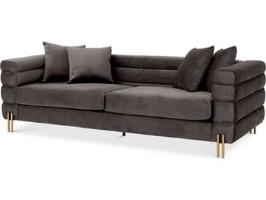 Eichholtz York Savona Grey Velvet Brushed Brass Legs Upholstered Sofa EICA114343