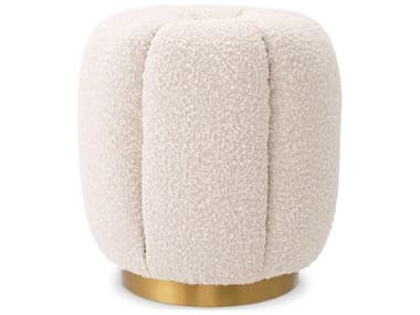 Eichholtz Orchanic Boucle Cream Brushed Brass Base Upholstered Accent Stool EICA116034