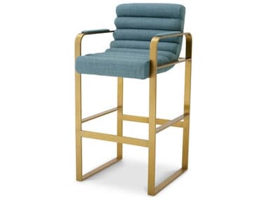 Eichholtz Olsen Brushed Brass Scalea Blue Upholstered Bar Stool EICA118566